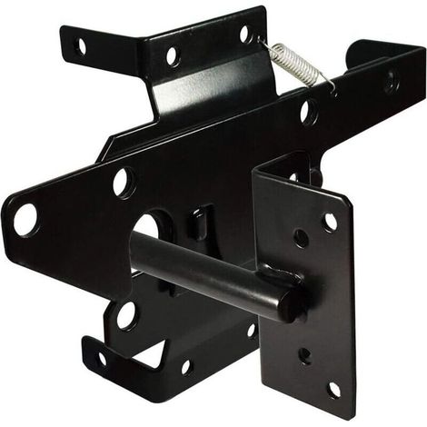 Robuster, selbstverriegelnder Torriegel mit automatischem Hebel für Holz-/PVC-Zäune, Pfostenmontage, inklusive Befestigungsmaterial, für Pool, Garten, Hof, Stahl, schwarz