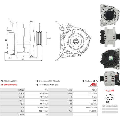 Alternateur AS-PL A3259 FORD 1685791 1704768 1757296 1889286 1889305 1904972