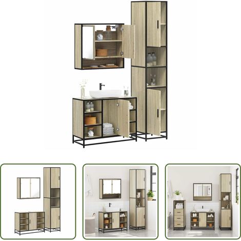 vidaXL Armoire miroir -  Ensemble de meubles de salle de bain 3 pcs chêne sonoma (1/5)