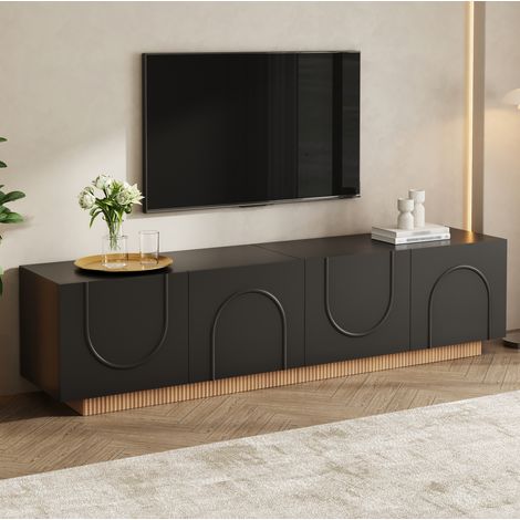 TV-Schrank Lowboard mit 4 Türen, Stauraum und Kabeldurchlässen, 170 x 38 x 42 cm, schwarz HAVRYA (1/5)