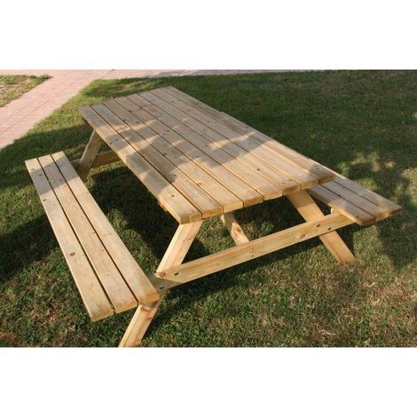 Mesa de picnic de jardín de madera 179x150 cm – Pino tratado – Asientos integrados – Kit de jardín – Modelo Pic Nic