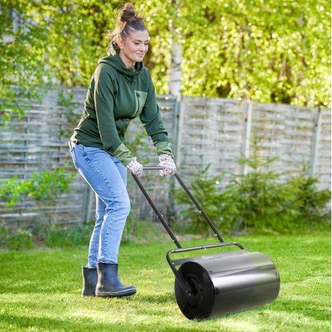Rouleau à gazon 32 cm en métal noir, design moderne pour pelouse, FloraGrace (1/5)
