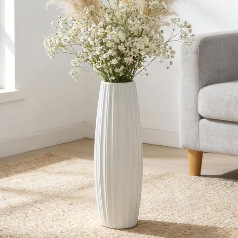 Vase de Sol en céramique Blanche 45cm, décoration Moderne pour intérieur,Chambre,Salon, Mariage, Centre de Table, Grand Vase Design pour Fleurs et Pampas (1/5)