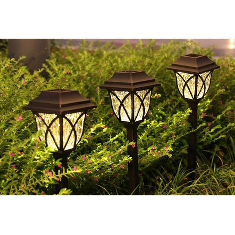 Lampes solaires à piquer pour terrasse, allée et jardin - éclairage extérieur solaire couleur jaune, piquets de sol pour aménagement extérieur (1/3)