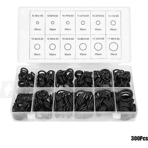 300 Stück, 12 Größen, schwarzes O-Ring-Sortiment, Dichtungssatz, universelles Gummi-O-Ring-Set