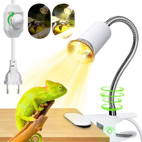 Lampe Chauffante Reptile avec Pince Porte-Lampe E27 Orientable à 360° Lampe de Chauffage pour Tortue Lézard Poussin Amphibien Aquarium avec Interrupteur de Gradation Câble de 240cm (1/5)