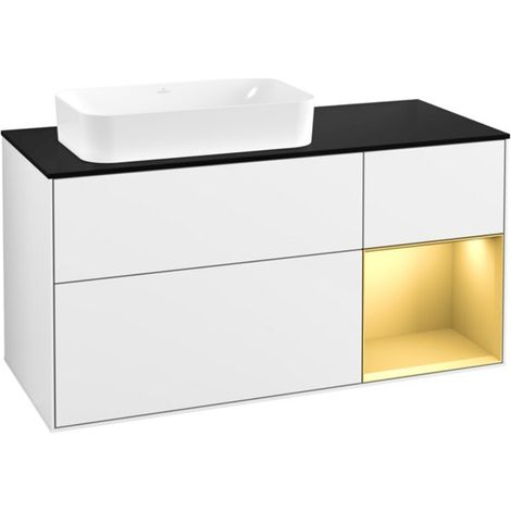 V&B Waschtischunterschrank Wandbeleuchtung Finion 120x60 cm, Reg re gol m, glo wh. lacquer (1/2)