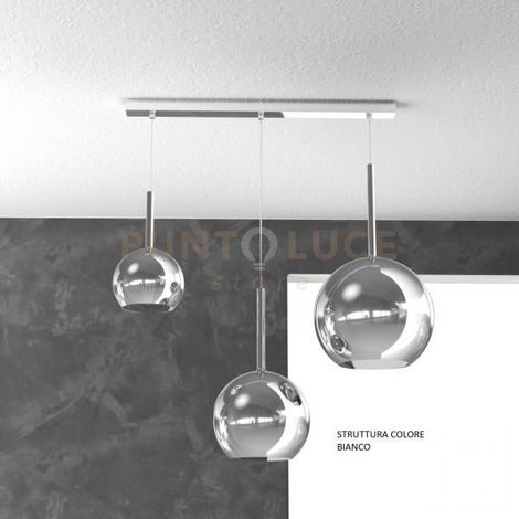 SOSP. BIANCO RETTANGOLARE 3 LUCI VETRI (1 X GRANDE+ 1 X MEDIO+ 1 X PICCOLO)TUTTI CROMO 1155BI-S3 RMIX-CR