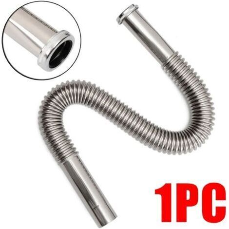 Siphon flexible en acier inoxydable, tuyau d'évacuation flexible pour évier, salle de bain, cuisine, conduite d'eau (1/5)