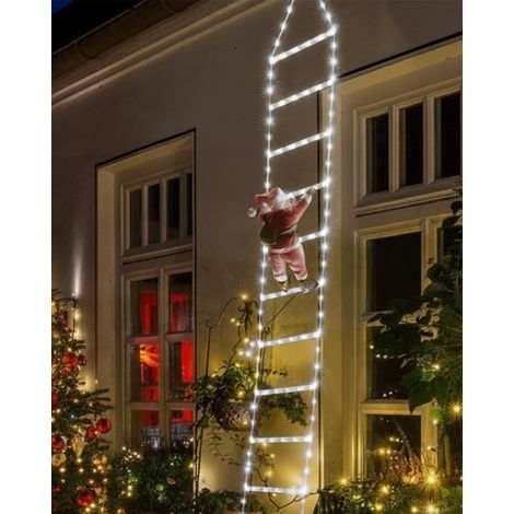 Échelle de Noël avec Père Noël - 200 lumières LED, 8 modes d'éclairage, minuterie et mémoire, alimentation secteur, décoration de Noël pour l'intérieur et l'extérieur, jardin, arbre (blanc (1/5)