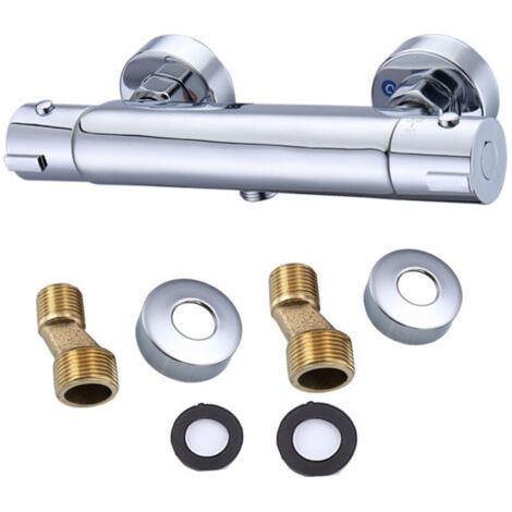 Wandmontierte thermostatische Mischbatterie, runde wandmontierte thermostatische Duschmischbatterie für Badewanne und Dusche, Verbrühungsschutzarmatur (1/5)