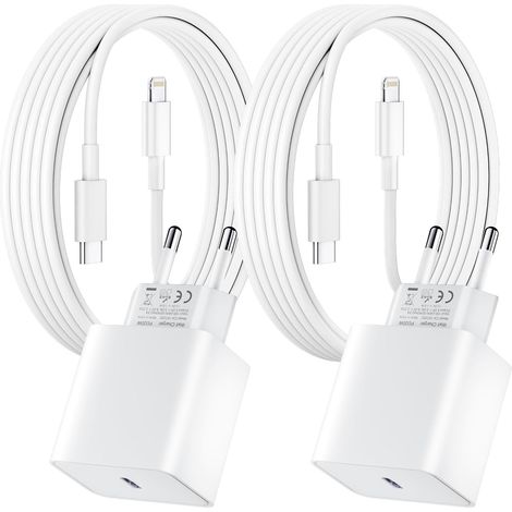 Confezione da 2 caricabatterie rapidi per iPhone, adattatore di alimentazione USB-C PD da 20 W con cavo USB-C a Lightning da 2 m per iPhone 14/14 Pro/13/13 Pro/13 Pro Max/13 Min (1/5)