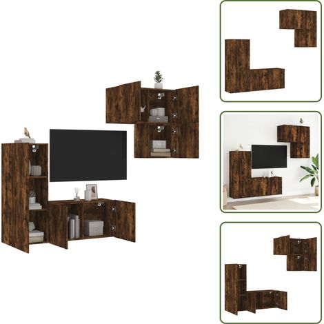 The Living Store 4-tlg. Wohnwand Räuchereiche Holzwerkstoff - Stauraum (1/5)