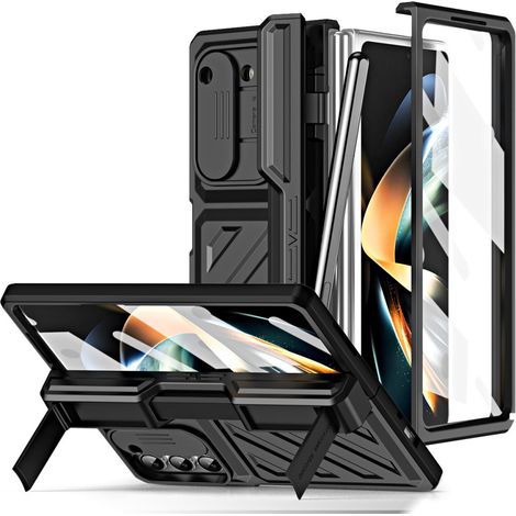 Étui pour Samsung Galaxy Z Fold5 5G, étui avec support et verre trempé, noir (1/5)