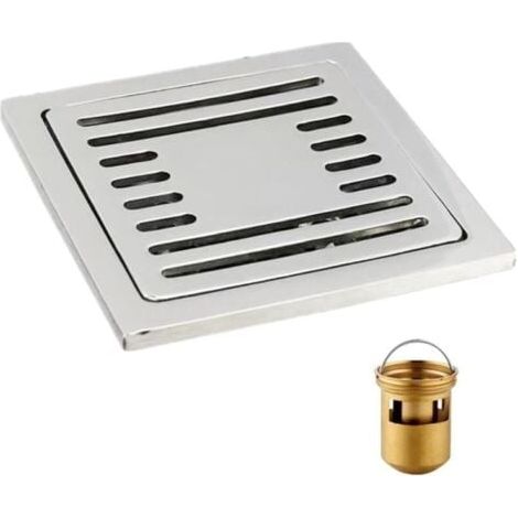 Siphon de sol, siphon de sol vertical, carré, anti-odeur, en acier inoxydable, 100 x 100 mm, pour salle de bain, jardin, buanderie, cuisine extérieure, balcon (1/4)