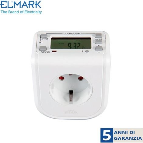 Timer Digitale Plug-In Settimanale con Presa Schuko EL-WDT-2, Timer Elettrico Bianco 16A per Uso Domestico