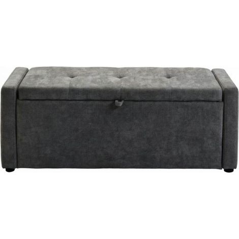 Banc coffre capitonné en tissu effet lin 122 x 48 x 44 cm gris foncé MODENUIT (1/5)