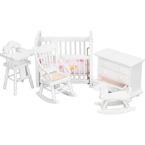 Berçeau miniature pour poupées, cheval à bascule, chaise et armoire - Mobilier de maison de poupée à l'échelle 1:12, lot de décoration (1/5)