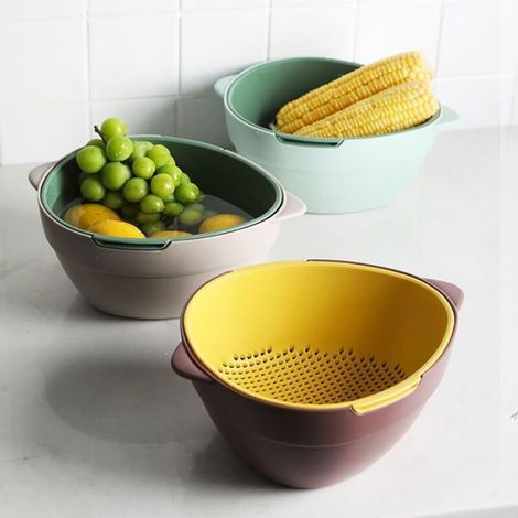 Panier Egouttoir - Double Compartiment - Pour Evier - PP Bleu Jaune - 27x20x11 cm - 1 Unite (1/4)