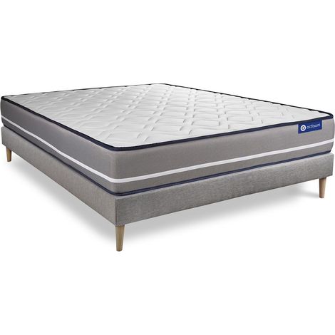 Ensemble matelas Latex + mémoire de forme ACTILATEX PUR 160x200cm 3zones de confort + sommier KIT gris (1/5)