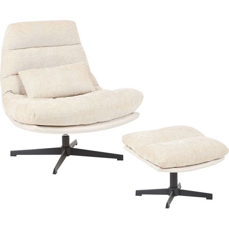 Drehsessel TOVIK mit Fußstütze Chenillegewebe Hellbeige