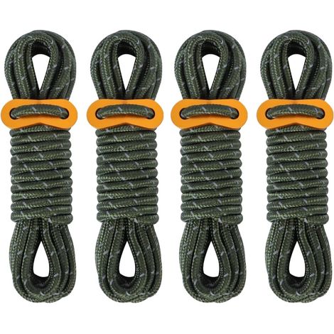 Corde per tenda, nylon riflettente, regolatore in alluminio ultraleggero, 4 verde militare (1/2)