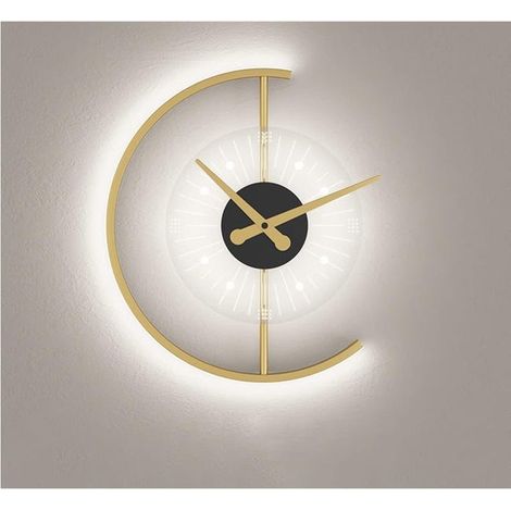 LED-Licht-Wanduhr, dimmbare digitale Wanduhr, Eisen, Gold, weißes Licht