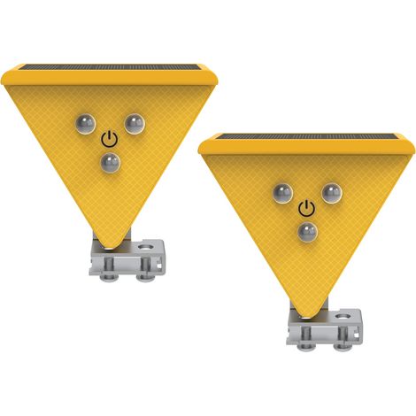 Feu de signalisation solaire clignotant avec LED, autocollant réfléchissant, fonctionnement crépusculaire, balise étanche pour chantier, allée. Jaune. (1/5)