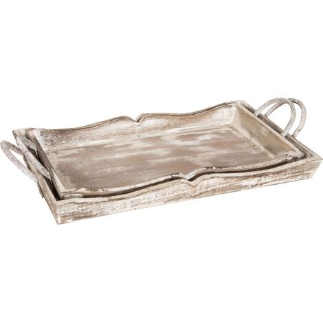 Set aus 2 Holztabletten mit antikiertem weißem Finish L51+48XPR9+9XH28+24 cm.
