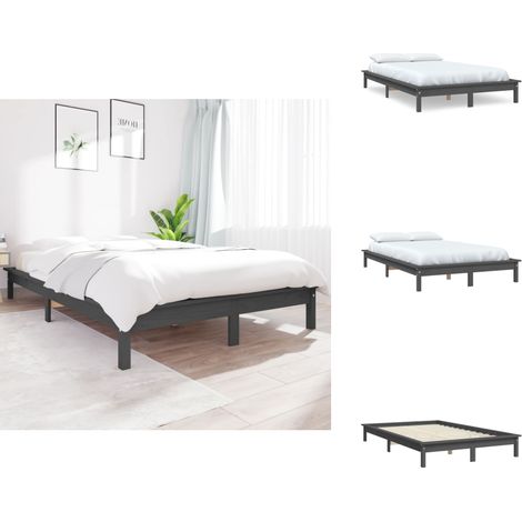 Cadre de lit sans matelas gris 160x200 cm bois massif - Cadre De Lit - Lit Double - Bois Massif - Lit En Bois - Chambre À Coucher (1/5)