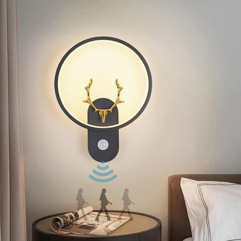 18W LED des bois de bois avec détecteur de mouvement d'applications murales modernes simples lampes murales nordiques simples lampe de chevet ronde 3000K Night intérieur Light Creative (1/5)