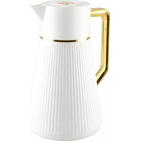 Cafetière Isotherme 1L Verseuse à Café avec Anse Dorée en Plastique Blanc 10 x 10 x 25,2 cm - PANGIVO (1/5)