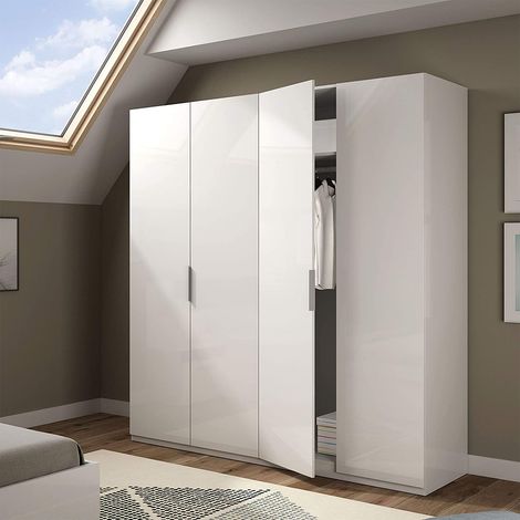MAX 180cm Wide Satin White Wardrobe 4 Door Storage Unit
