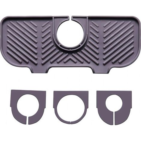 Tapis d'égouttement en silicone pour robinet, tapis d'évier sous robinet, organiseur pour éponges, brosses, savon. (gris) (1/5)
