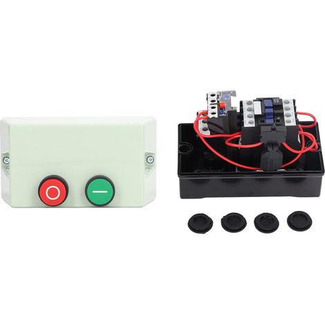 Commande de démarreur de moteur, interrupteur de moteur électrique monophasé/triphasé, bouton-poussoir manuel, vert (1/5)