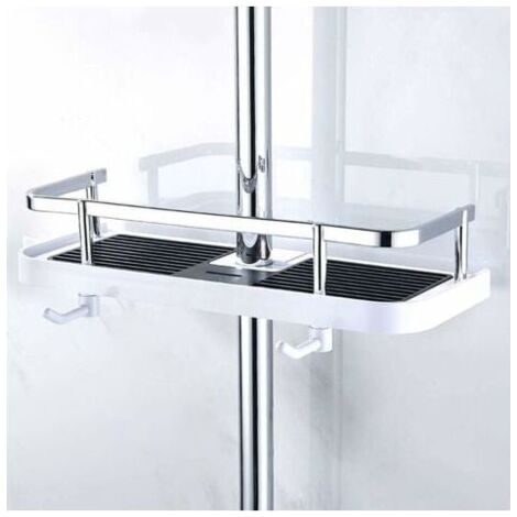 Étagère de Douche Mural réglable, Panier Salle de Bain Cuisine Rangement Fixer sur Tuyau, serviteur Douche métal Anti-Rouille, Support Mural Pratique Commode Adapte le Rail de 24-25mm (1/4)