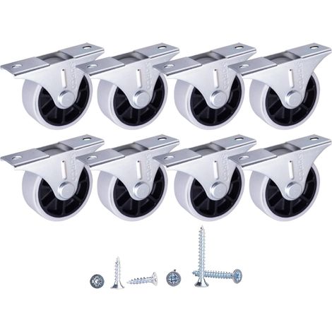 Lot de 8 roulettes en caoutchouc de 40 mm pour meubles, fixes, non pivotantes, vis incluses (1/5)