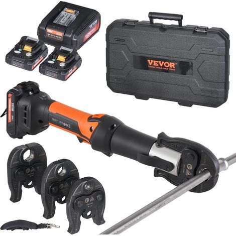 Pince à Sertir Électrique VEVOR 19 kN Outil Sertissage Tubes Mâchoires V15 V22 V28 2 Batteries 18V 2,0Ah Tête 360° (1/5)