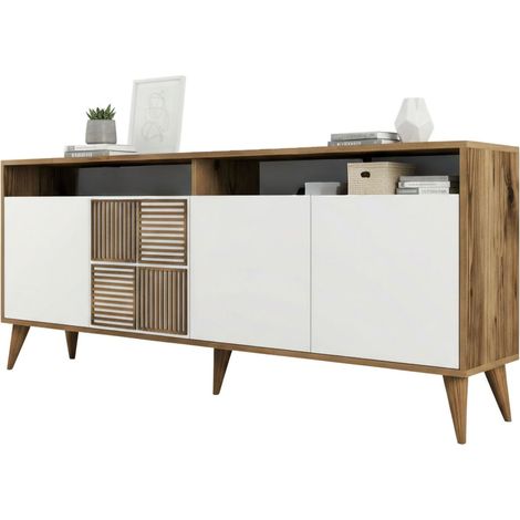 Dmora - Consola Dpogg, Mesa multiusos, Gabinete de soporte, Escritorio de pasillo, 180x35h79 cm, Nogal y Blanco