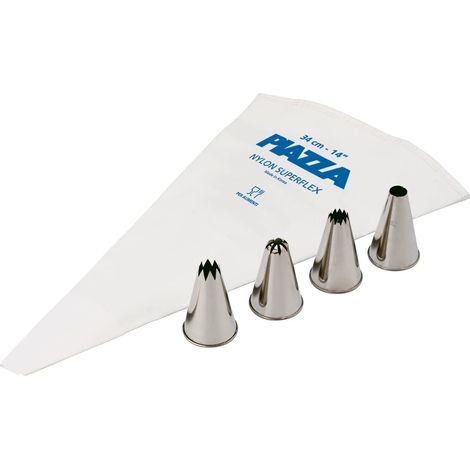 PIAZZA Set per Dolci - Sac a Poche Professionale 34 cm + 4 Beccucci in Acciaio Inox da 12mm - Per Realizzare Decorazioni su Dolci, Torte e Pasticcini, Sacca Riutilizzabile in Resistente Nylon (1/5)