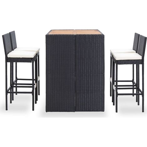 Set de 1 Table et 4 Tabourets de bar, Ensemble Table et Chaises Résine tressée et bois d'acacia Noir OIB8023E (1/5)