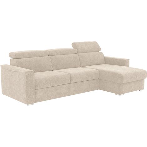 Divano angolare reversibile con funzione letto express in tessuto beige tipo ciniglia - Superficie letto 140 cm - Materasso 18 cm VIZIR
