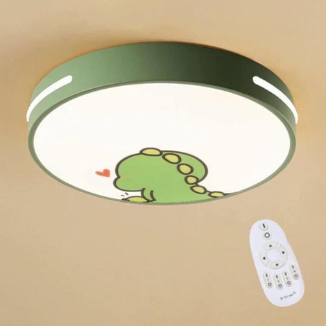 Round LED ceiling light for children, green dinosaur cartoon design, continuously dimmable, remote control, 36W, 40cm, bedroom (1/5)
