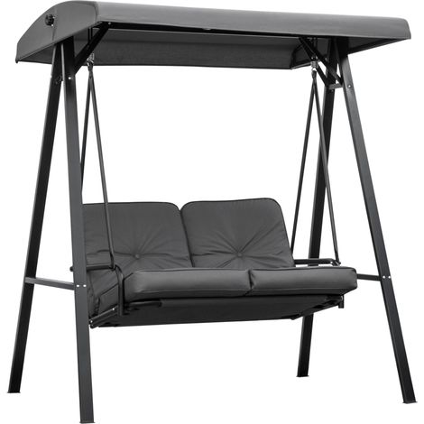 Outsunny 2 Seater Garden Outdoor Swing Chair Hammock w/ Steel Frame Grey