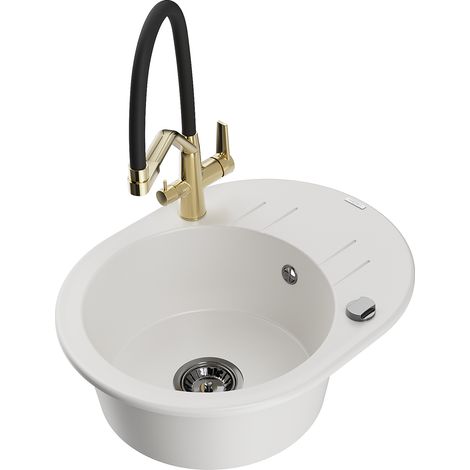 Mexen Kevin fregadero de granito de 1 seno con grifo de cocina Duo, blanco - 6517-20-671701-57-B (1/5)