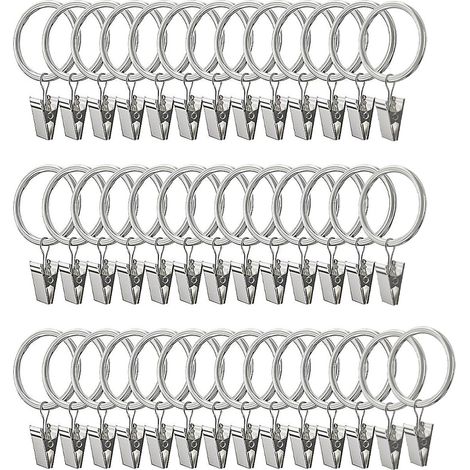 Paquete de 40 anillas para cortinas, anillas con clips, anillas metálicas para cortinas, 25 mm de diámetro interior.