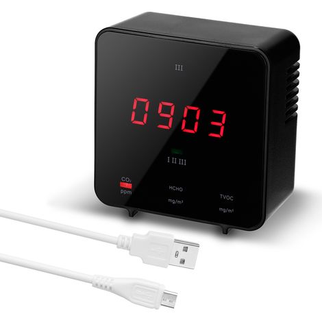Détecteur Multifonction Air KF-906B - Contrôle HCHO, CO2, TVOC, AQI - pour Maison/Bureau/Car - Portable - Noir - 1pc (1/4)
