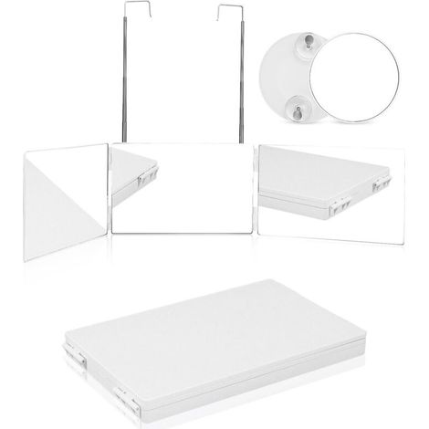 360° Three-Sided Hook Mirror with 10x Magnifying Mirror for Hairstyling, Shaving, Makeup, White (1/5)