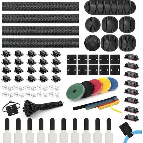 Kit per la gestione dei cavi - Include canaline portacavi, clip per cavi autoadesive e fascette per cavi - fascette autobloccanti - kit per la gestione dei cavi di alta qualità - adatto per TV, comput (1/5)