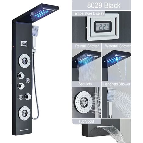 Panneau de Douche, Jets de Massage Spa, Affichage Numérique de Température, 8029 Noir (1/2)